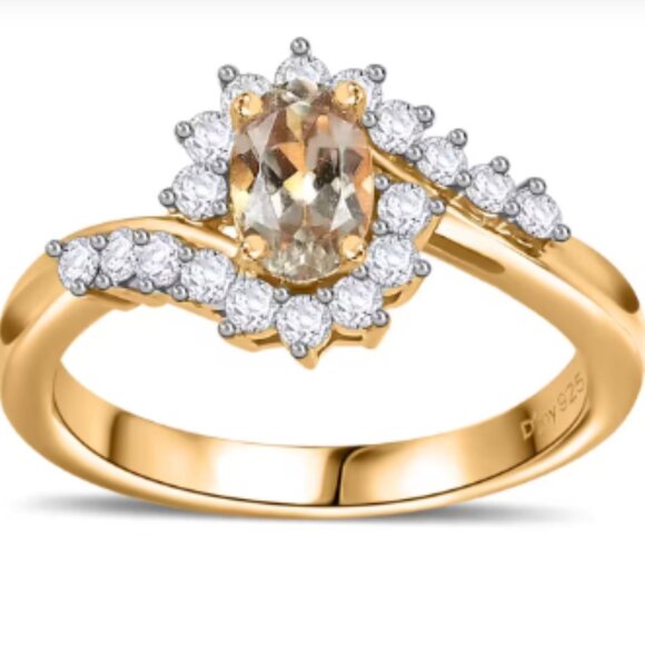 AAA Turkizite and Moissanite Bypass Ring - Picture 1 of 3